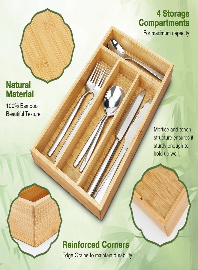 shenee Small Silverware Organizer, Bamboo Drawer Organize, Bamboo Silverware Drawer Organizer, Spoon Flatware Storage with Grooved Drawer Dividers - Image 3